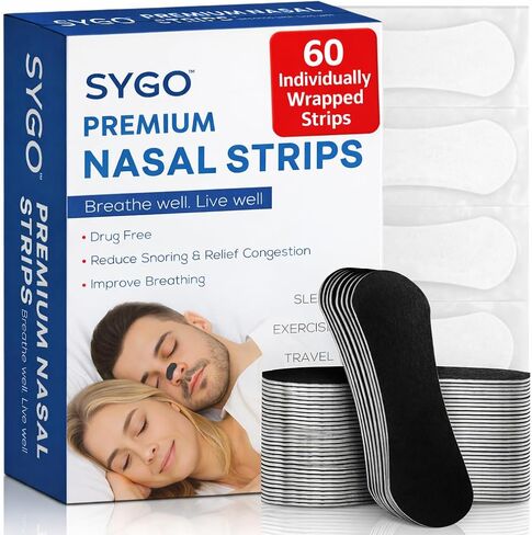 شرائط الأنف الأداء للتنفس | 60 قطعة لاصقة مقاومة للزيت والعرق للشخير والنوم | حل رياضي ذو قوة إضافية لمكافحة الشخير | ملاءمة عالمية in Kuwait