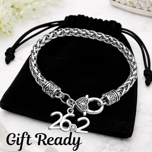 26.2 Marathon Runner Bracelet for Women – Silver Stainless Steel Chain Bracelet with Lobster Clasp, 26.2 Race Distance Charm, Running Jewelry Gift for Marathon Runners in Saudi Arabia