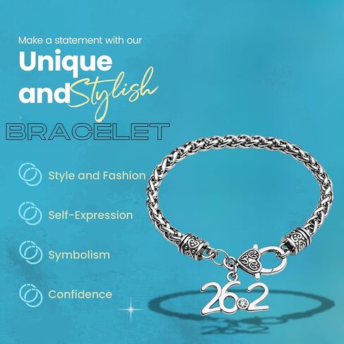 26.2 Marathon Runner Bracelet for Women – Silver Stainless Steel Chain Bracelet with Lobster Clasp, 26.2 Race Distance Charm, Running Jewelry Gift for Marathon Runners in Saudi Arabia