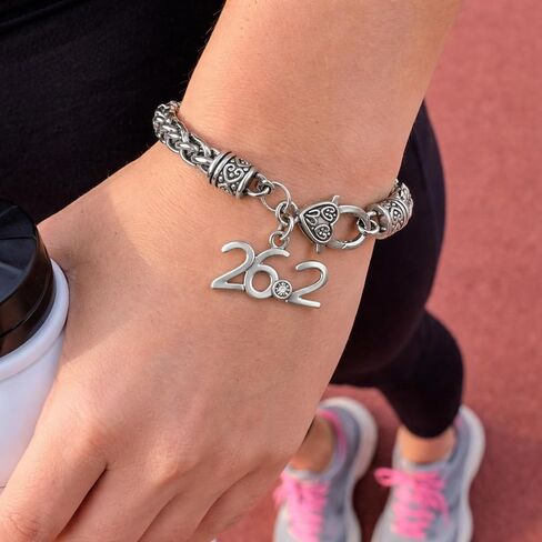 26.2 Marathon Runner Bracelet for Women – Silver Stainless Steel Chain Bracelet with Lobster Clasp, 26.2 Race Distance Charm, Running Jewelry Gift for Marathon Runners in Saudi Arabia