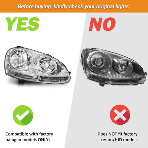 WEELMOTO for 2005-2010 Volkswagen Jetta Sedan Headlight Compatible with 2006-2009 Volkswagen GTI/Rabbit Headlamp DOES NOT FIT XENON/HID Chrome Housing in Saudi Arabia