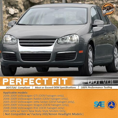 WEELMOTO for 2005-2010 Volkswagen Jetta Sedan Headlight Compatible with 2006-2009 Volkswagen GTI/Rabbit Headlamp DOES NOT FIT XENON/HID Chrome Housing in Saudi Arabia