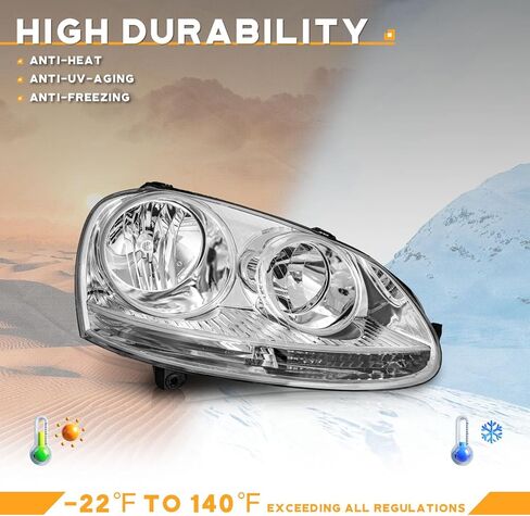 WEELMOTO for 2005-2010 Volkswagen Jetta Sedan Headlight Compatible with 2006-2009 Volkswagen GTI/Rabbit Headlamp DOES NOT FIT XENON/HID Chrome Housing in Saudi Arabia