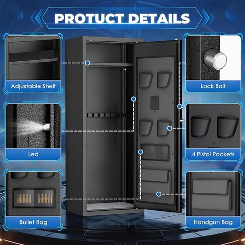 10-14 Gun Safe, Large Gun Safe for Home Rifle and Pistol, Quick Release Fireproof Gun Cabinet, Locking Gun Safe with Removable Shelves and Pockets in Kuwait