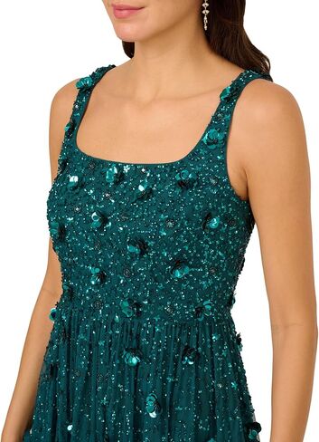 Adrianna Papell Sleeveless Floral Beaded Ruffle Midi Dress in Saudi Arabia