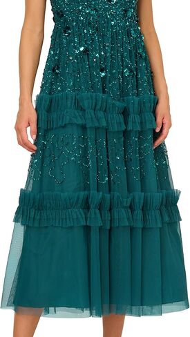 Adrianna Papell Sleeveless Floral Beaded Ruffle Midi Dress in Saudi Arabia