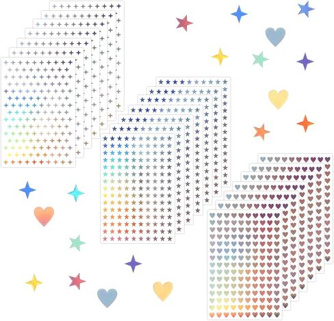 1800PCS Heart and Star Holographic Stickers, 12 Sheets Sparkle Star Stickers for Scrapbooking, DIY Crafts, Phone Decoration in Saudi Arabia