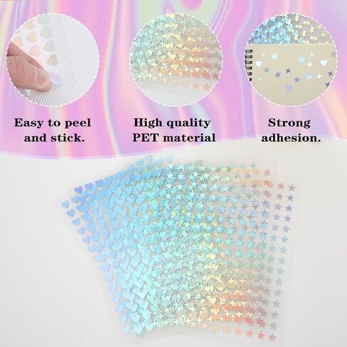1800PCS Heart and Star Holographic Stickers, 12 Sheets Sparkle Star Stickers for Scrapbooking, DIY Crafts, Phone Decoration in Saudi Arabia