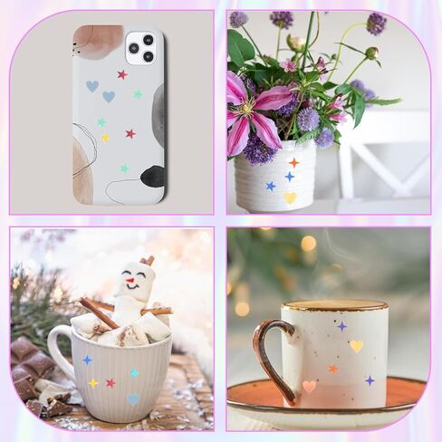 1800PCS Heart and Star Holographic Stickers, 12 Sheets Sparkle Star Stickers for Scrapbooking, DIY Crafts, Phone Decoration in Saudi Arabia