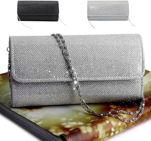 Silver Sparkling Evening Clutch for Women-Rhinestone Party Handbag with Magnetic Closure,Elegant Purse with Delicate Chain for Weddings and Special Events in Saudi Arabia