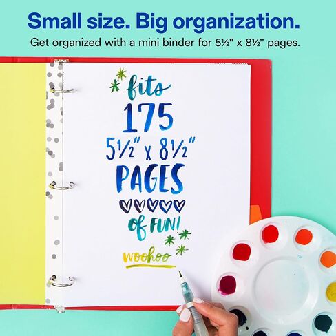 Avery Mini 3 Ring Binder, Holds 5.5" x 8.5" Paper, 1" Round Rings, 175-Sheet Capacity, 1.4 Inch Wide Spine, Watercolor Rainbow Design, Great for Home, Office, School Supplies, and More (18713) in Kuwait