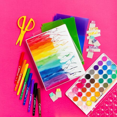 Avery Mini 3 Ring Binder, Holds 5.5" x 8.5" Paper, 1" Round Rings, 175-Sheet Capacity, 1.4 Inch Wide Spine, Watercolor Rainbow Design, Great for Home, Office, School Supplies, and More (18713) in Kuwait