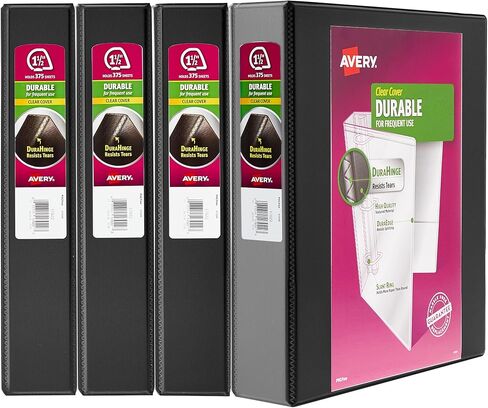 Avery Durable View 3 Ring Binder, 1-1/2 Inch Slant Rings, 4 Black Binders (05738) in Kuwait