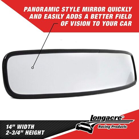 Longacre 52-22534 14 Inch Wide Angle Mirror Kit, Black CNC Billet Aluminum Short Panoramic Style Racing Mirror, Includes Roll Bar Brackets for Easy Installation in Saudi Arabia