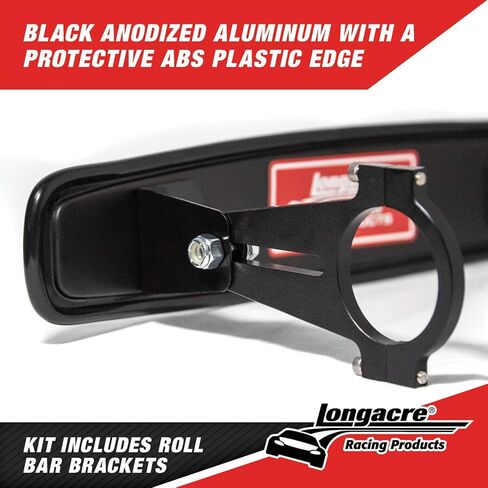 Longacre 52-22534 14 Inch Wide Angle Mirror Kit, Black CNC Billet Aluminum Short Panoramic Style Racing Mirror, Includes Roll Bar Brackets for Easy Installation in Saudi Arabia