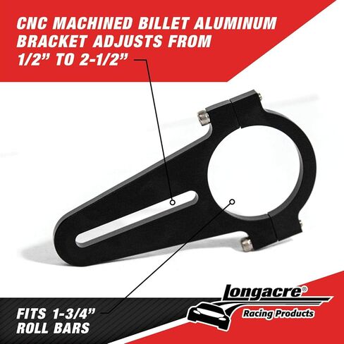 Longacre 52-22534 14 Inch Wide Angle Mirror Kit, Black CNC Billet Aluminum Short Panoramic Style Racing Mirror, Includes Roll Bar Brackets for Easy Installation in Saudi Arabia