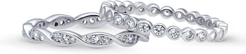 BERRICLE Sterling Silver Bubble Wedding Rings Pave Set Round Cut Cubic Zirconia CZ Woven Eternity Ring Set for Women, Rhodium Plated Size 4-10 in Saudi Arabia