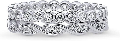 BERRICLE Sterling Silver Bubble Wedding Rings Pave Set Round Cut Cubic Zirconia CZ Woven Eternity Ring Set for Women, Rhodium Plated Size 4-10 in Saudi Arabia