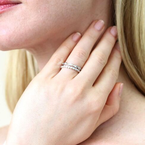 BERRICLE Sterling Silver Bubble Wedding Rings Pave Set Round Cut Cubic Zirconia CZ Woven Eternity Ring Set for Women, Rhodium Plated Size 4-10 in Saudi Arabia