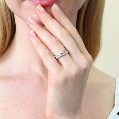 BERRICLE Sterling Silver Bubble Wedding Rings Pave Set Round Cut Cubic Zirconia CZ Woven Eternity Ring Set for Women, Rhodium Plated Size 4-10 in Saudi Arabia