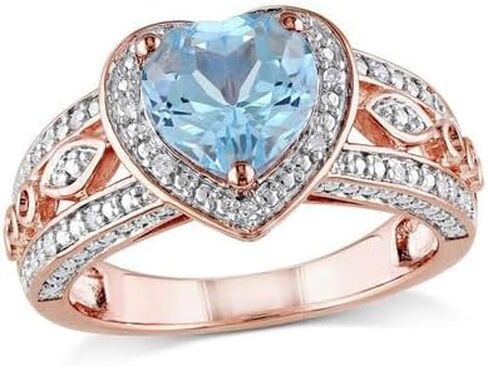 Jewels by Parijaat 2.60 CT Heart Shape Simulated Blue Aquamarine and White Diamond Halo Wedding Engagement Ring In 14K Rose Gold Plated 925 Sterling Silver Gift for Womens in Saudi Arabia