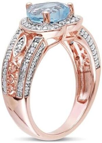 Jewels by Parijaat 2.60 CT Heart Shape Simulated Blue Aquamarine and White Diamond Halo Wedding Engagement Ring In 14K Rose Gold Plated 925 Sterling Silver Gift for Womens in Saudi Arabia