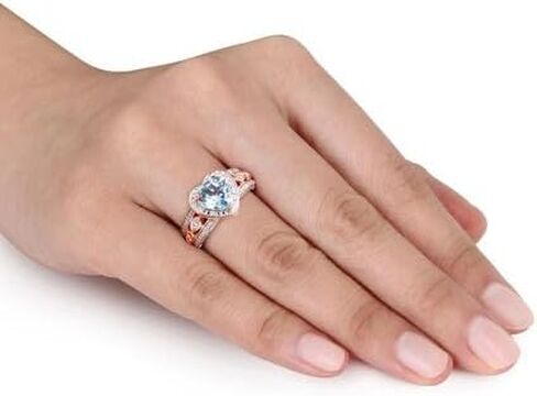 Jewels by Parijaat 2.60 CT Heart Shape Simulated Blue Aquamarine and White Diamond Halo Wedding Engagement Ring In 14K Rose Gold Plated 925 Sterling Silver Gift for Womens in Saudi Arabia
