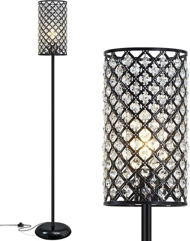 Gold Floor Lamp,Elegant Crystal Floor Lamp Modern Standing Lamp with On/Off Foot Switch,Tall Pole Accent Lighting for Living Room, Girl Bedroom, Dresser, Office in Kuwait