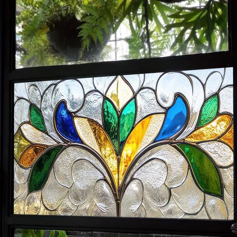 Privacy Window Film Stained Glass Decorative 39.3×17.7 Inchs Floral Window Clings PVC Anti-UV Sun Sticker Static Cling Sticker for Glass Door Home and Office Bedrooms in Saudi Arabia
