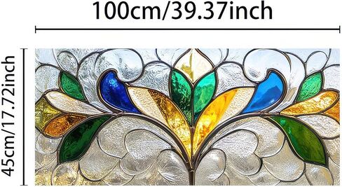 Privacy Window Film Stained Glass Decorative 39.3×17.7 Inchs Floral Window Clings PVC Anti-UV Sun Sticker Static Cling Sticker for Glass Door Home and Office Bedrooms in Saudi Arabia