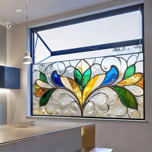 Privacy Window Film Stained Glass Decorative 39.3×17.7 Inchs Floral Window Clings PVC Anti-UV Sun Sticker Static Cling Sticker for Glass Door Home and Office Bedrooms in Saudi Arabia