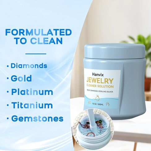 منظف ​​المجوهرات 2 في 1، منظف الحلقات مع فرشاة وسلة تنظيف، يعيد اللمعان والتألق إلى الذهب والفضة والبلاتين والأحجار الكريمة والمجوهرات الماسية، 10 أونصة in Kuwait