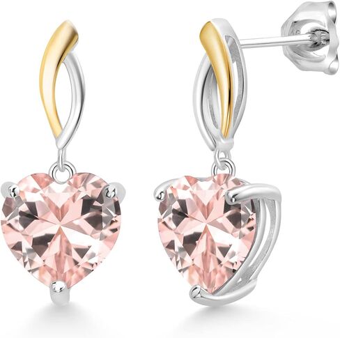 Gem Stone King 925 Sterling Silver and 10K Yellow Gold Heart Shape 10MM Gemstone Birthstone Dangle Earrings For Women By Keren Hanan in Saudi Arabia