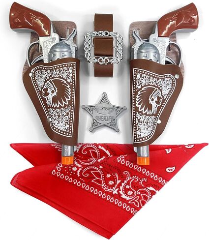 7Pc's Cowboy Costume Set for Adults & Teens – 2 Toy Prop with Dual Holsters, Belt, Sheriff Badge & Bandana | Western Cowboy Dress-Up Accessories for Halloween, Role Play & Theme Parties in Saudi Arabia