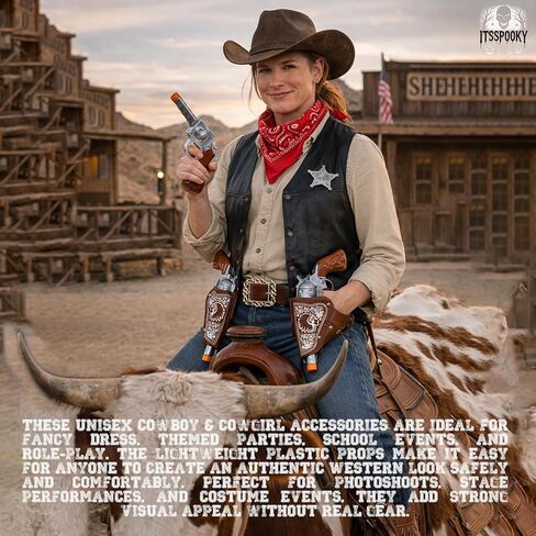 7Pc's Cowboy Costume Set for Adults & Teens – 2 Toy Prop with Dual Holsters, Belt, Sheriff Badge & Bandana | Western Cowboy Dress-Up Accessories for Halloween, Role Play & Theme Parties in Saudi Arabia