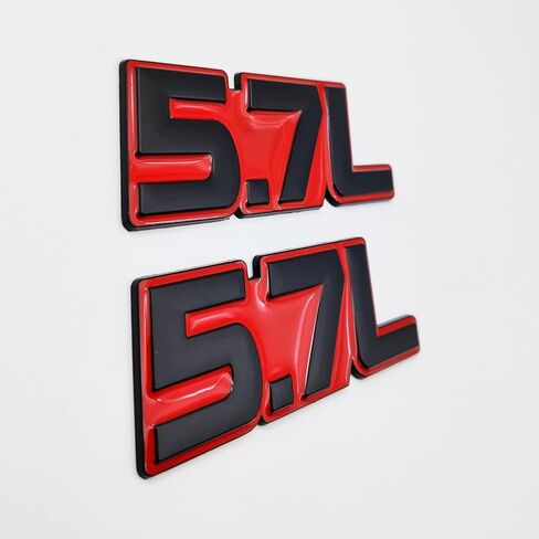 2X شعار معدني 5.7 لتر شعار ممتاز ثلاثي الأبعاد 5.7 شارة باب السيارة ملصق جانبي للجناح بديل لصندوق السيارة للسيارات العالمية (5.7 لتر، أسود وأحمر) in Kuwait