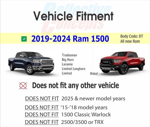 Reflective Concepts RAM Grille Emblem Overlay Decal 2019-2024 Ram 1500, NOT for Classic or TRX (Color: Flat Black) in Saudi Arabia