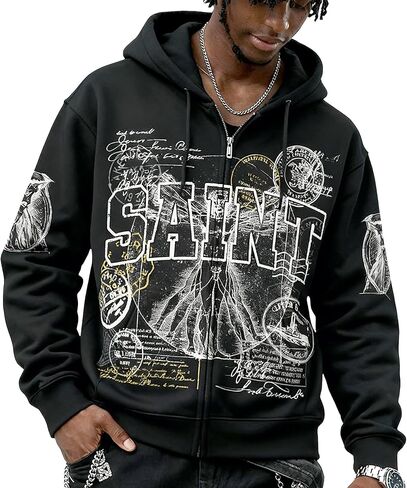 Men's Zip Up Hoodie, Graphic Long Sleeve Sweatshirt with Pockets Oversized Vintage Jackets Unisex in Saudi Arabia