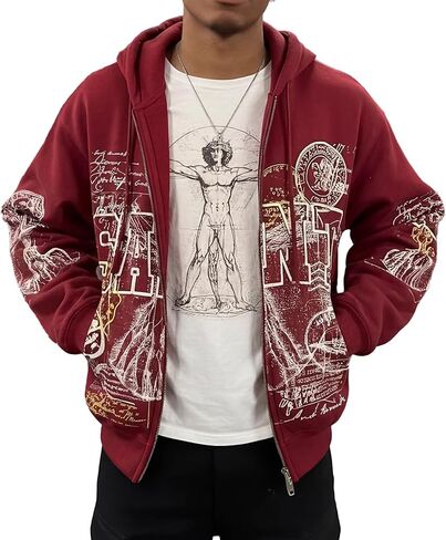 Men's Zip Up Hoodie, Graphic Long Sleeve Sweatshirt with Pockets Oversized Vintage Jackets Unisex in Saudi Arabia