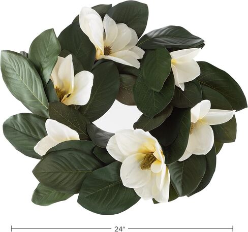 Pure Garden Magnolia Wreaths - Set of Two 24-Inch Artificial Spring Wreaths for Home Decor - Decoration for Indoors or Covered Patio Use Only in Kuwait