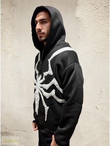 Unisex Gothic Spider Embroidery Hoodie Oversized Zip Up Sweatshirt Streetwear Y2k Dark Academia Jacket Back Graphic in Saudi Arabia