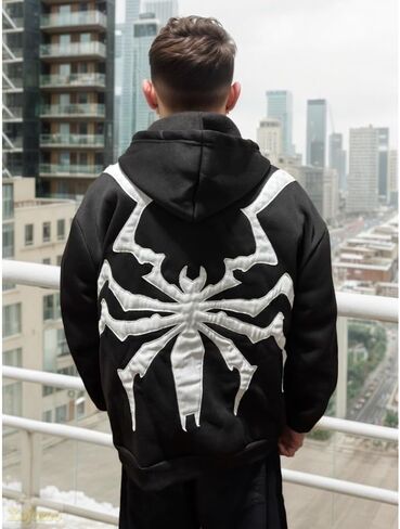 Unisex Gothic Spider Embroidery Hoodie Oversized Zip Up Sweatshirt Streetwear Y2k Dark Academia Jacket Back Graphic in Saudi Arabia