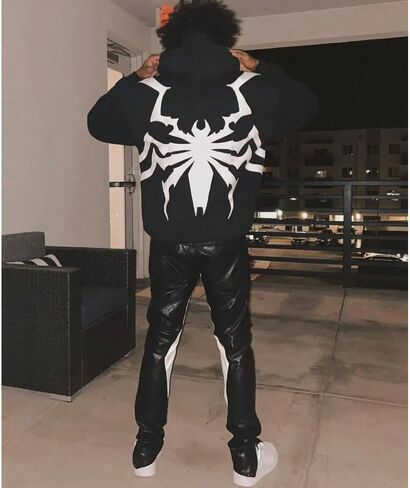 Unisex Gothic Spider Embroidery Hoodie Oversized Zip Up Sweatshirt Streetwear Y2k Dark Academia Jacket Back Graphic in Saudi Arabia