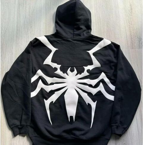 Unisex Gothic Spider Embroidery Hoodie Oversized Zip Up Sweatshirt Streetwear Y2k Dark Academia Jacket Back Graphic in Saudi Arabia