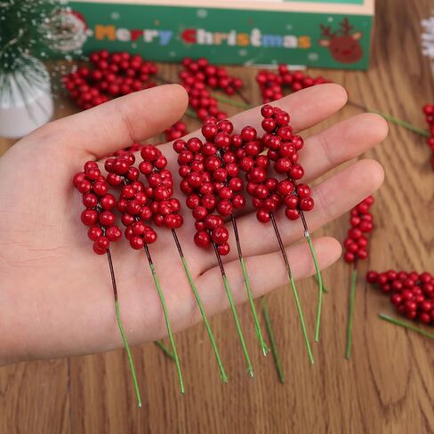 10 PCS Christmas Artificial Red Berry Ornament Decorative Faux Berries DIY Wreath Gift Xmas Party Home Decor 9.5cm in Saudi Arabia