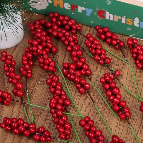 10 PCS Christmas Artificial Red Berry Ornament Decorative Faux Berries DIY Wreath Gift Xmas Party Home Decor 9.5cm in Saudi Arabia