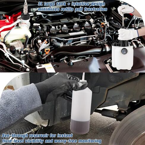 مجموعة نزف الفرامل 3 لتر مع زجاجة نزف السوائل 1 لتر، مجموعة نزف الفرامل اليدوية مع محول الأسطوانة الرئيسية (50 مم)، مجموعة مضخة تفريغ الفرامل النازفة المقاومة للتسرب مناسبة لمعظم المركبات in Kuwait