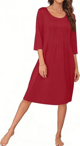 MAKABO Women's 2026 Women's House Sleep Dress with Pockets Moo Moo Pleated Crew Neck Nightgowns Mumu Dresses with 3/4 Sleeves in Saudi Arabia