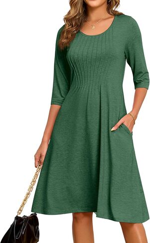 MAKABO Women's 2026 Women's House Sleep Dress with Pockets Moo Moo Pleated Crew Neck Nightgowns Mumu Dresses with 3/4 Sleeves in Saudi Arabia