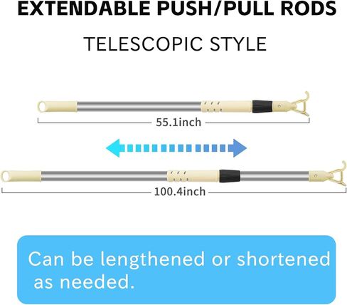 عمود تصغير قابل للتعديل مقاس 55-100 بوصة مع خطاف لستائر النوافذ المناور - قضيب شد طويل للغاية للستائر وظلال النوافذ، عصا سحب ستارة من الفولاذ المقاوم للصدأ in Kuwait